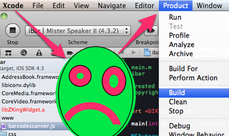 Xcode4's product menu item. With frowny face.